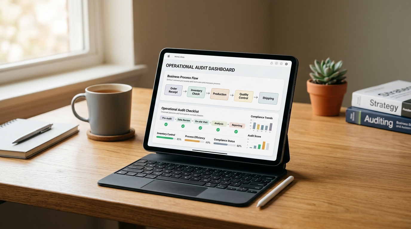 Executive operational audit and workflow diagram on tablet